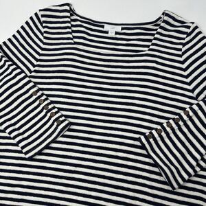 J Jill Nautical‎ Blue & White Square Neck 3/4 Sleeve Blouse Top Classic Capsule